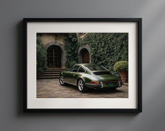 グリーンのポルシェ911ポスター：レトロな車のウォールアート - Etsy 日本