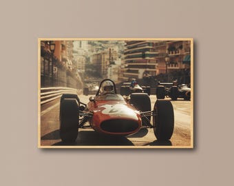 Monaco Vintage Race Car Print | Retro F1 Horizontal  Wall Art | Classic Motorsports Photography for Garage, Office & Man Cave