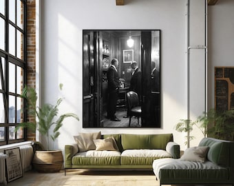 Black & White Cigar Lounge Wall Art | Vintage Gentlemen Print | Speakeasy Bar Decor | Old Money Masculine Office Art | Digital Download