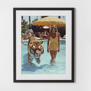Chic Poolside Couple in Retro Resort – Slim Aarons-Inspired Style Digital Art | Palm Springs Tigers Pool Art | Vintage Summer Vibes