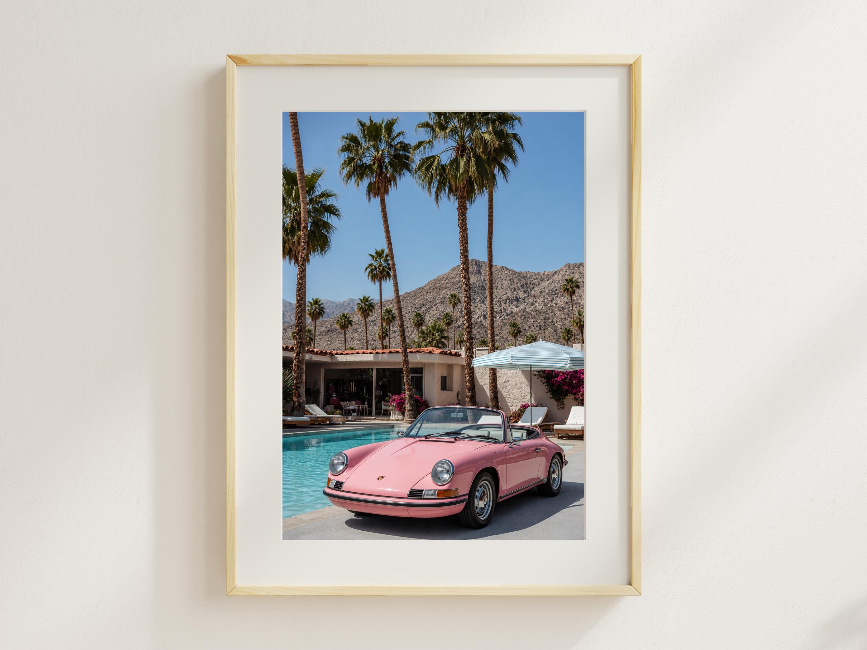 Pink Porsche Palm Springs Wall Art | Vintage Desert Print | Retro