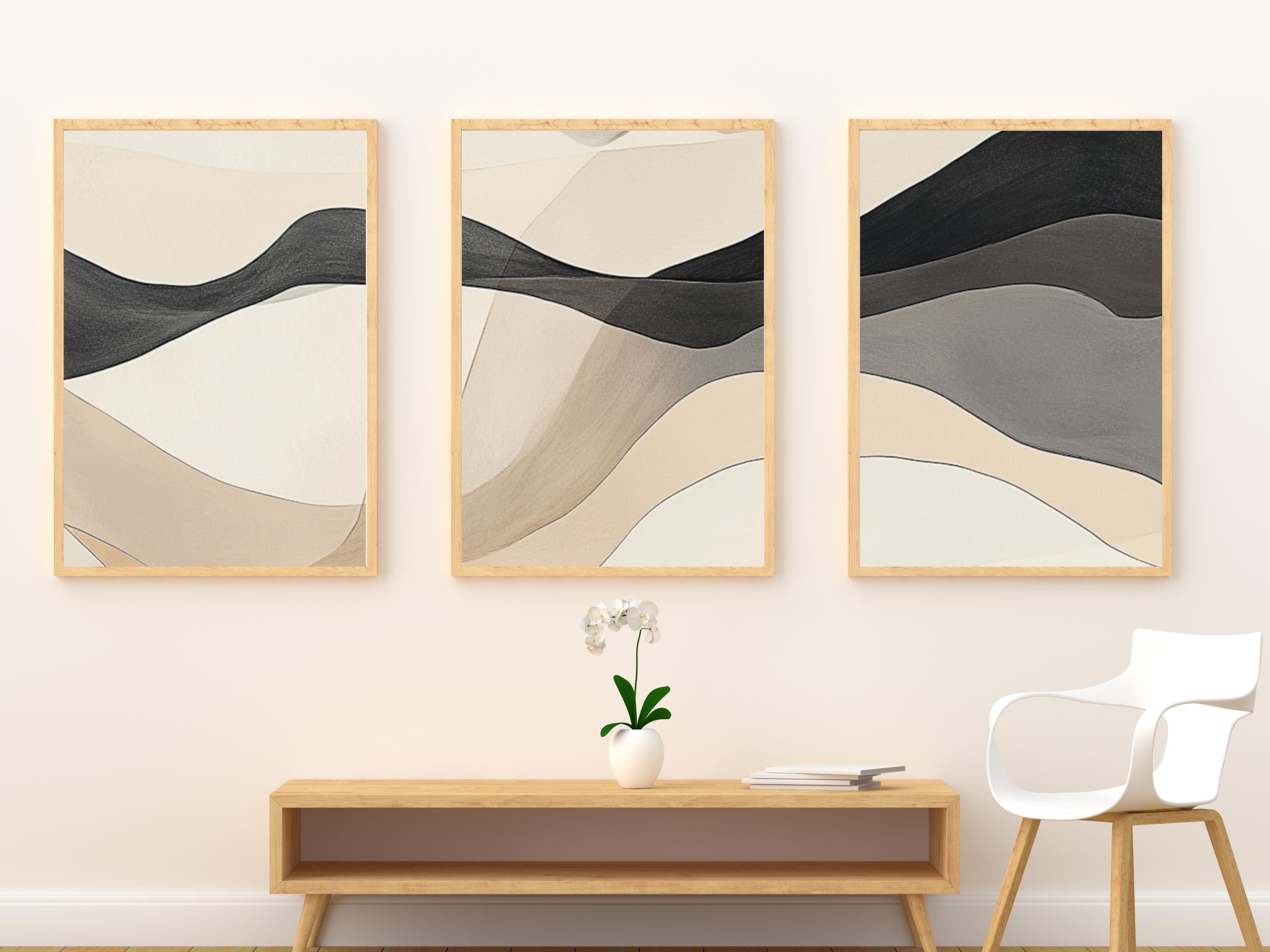 Neutral Abstract Triptych Wall Art - Japandi Minimalist Canvas Print ...