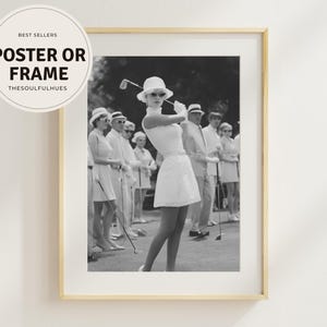 Vintage Golf Woman Wall Art Print | Elegant Female Golfer Black and White Photography Decor | Framed Poster Ready to Hang