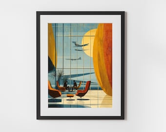 Mid-Century Modern Airport Lounge Print - Retro Jet Age Travel Wall Art | Vintage Travel Poster
