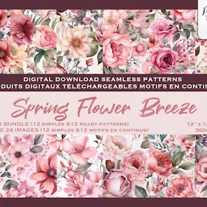 Fleurs printemps Jardin Floral Botanique Ensemble de motifs digitaux, Fichier numérique, Papier digital, Motifs répétés, Scrapbook, Tissu