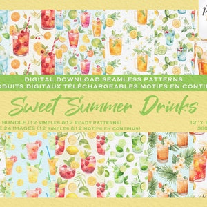 Digital Seamless Pattern Bundle - Digital Download - Colorful Watercolor Drinks - Sweet Summer Drinks - Digital file