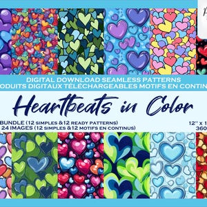Coeur et amour - Amitié - Ensemble de motifs digitaux  - Fichier numérique -  Expression d'amour -  Produit téléchargeable, coup de foudre