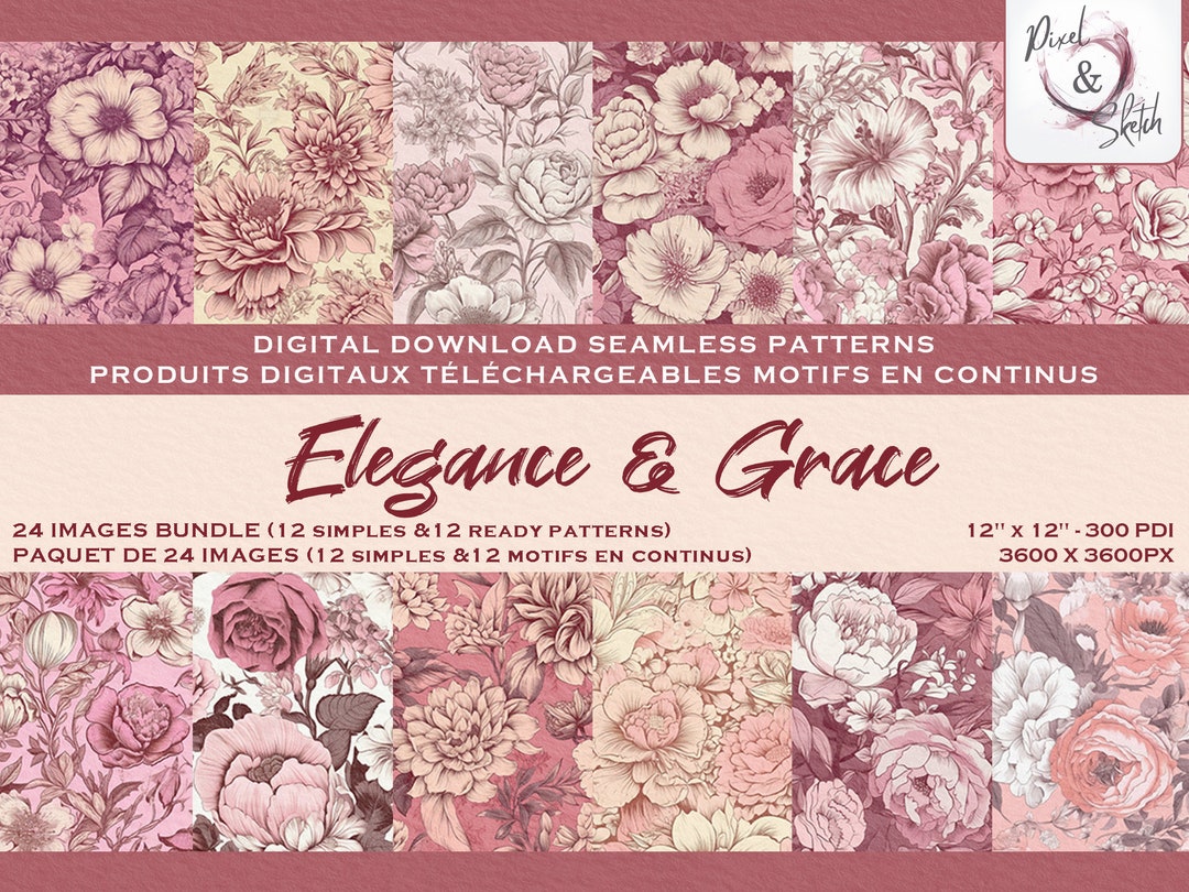 Pink Floral Digital Paper: Seamless Rose Patterns (digital Download ...