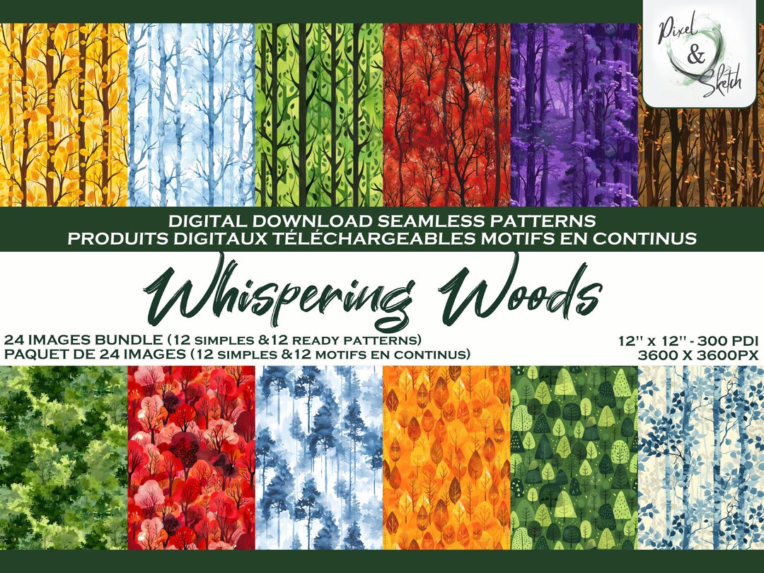 Colorful Tree Woods Digital Paper: Seamless Forest Pattern (digital ...