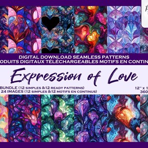 Coeur et amour - Ensemble de motifs digitaux  - Fichier numérique -  Expression d'amour -  Produit téléchargeable