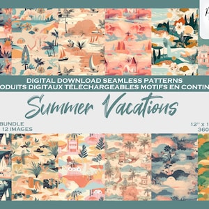 Vacances, Été, Soleil, Plage, Mer, Bateau, Voilliers, Ensemble de motifs en continus, Digitaux, Fichier numérique, Produit téléchargeable