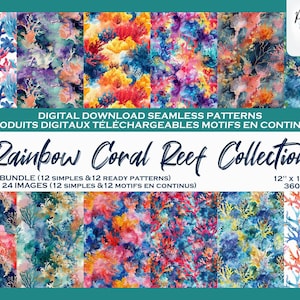 Corail Océan Marin Mer Nautique Insieme di motivi digitali, Fichier numérique, Papier digital, Motifs répétés, Scrapbook, Tissu, Motifs