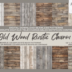 Planches de bois rustiques Ensemble de motifs digitaux, Fichier numérique, Papier digital, Motifs répétés, Scrapbook, Tissu, Fond