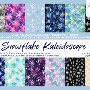 Flocons de neige Ensemble de motifs digitaux, Floral Fichier numérique, Papier digital, Motifs répétés, Scrapbook, Tissu