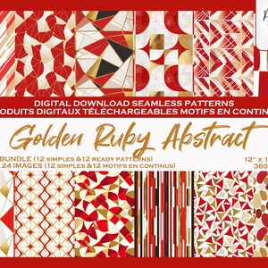 Abstrait Rouge Or Géométriques Ensemble de motifs digitaux  - Fichier numérique -  Formes  abstraites colorées - Produit téléchargeable