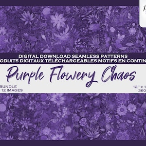 Violet Fleurs Ensemble de motifs digitaux, Fichier numérique, Papier digital, Motifs répétés, Produit téléchargeable JPEG, Scrapbook, Tissu