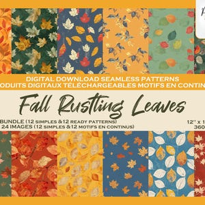 Feuilles Automne Ensemble de motifs digitaux, Fichier numérique, Papier digital,  Motifs répétés, Produit téléchargeable, Scrapbook, Tissu