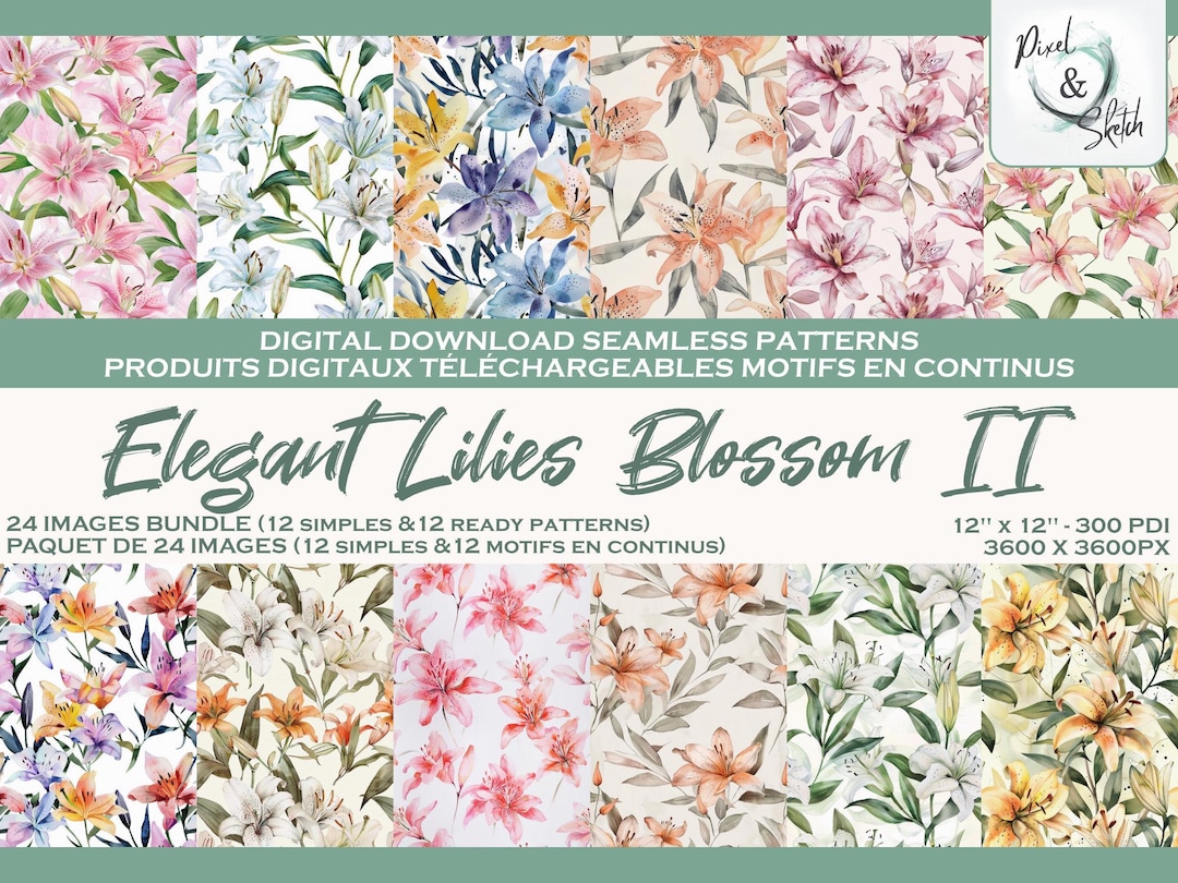 Watercolor Lily Digital Paper: Seamless Floral Pattern (digital ...