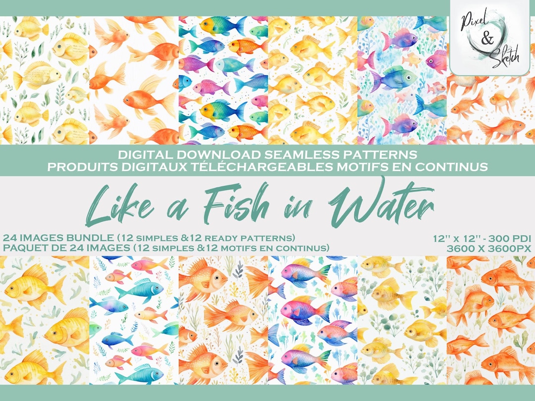 Tropical Fish Seamless Pattern Ocean Wildlife Set (digital Download ...