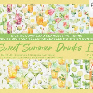 Digital Seamless Pattern Bundle - Digital Download - Colorful Watercolor Drinks - Sweet Summer Drinks II - Digital file