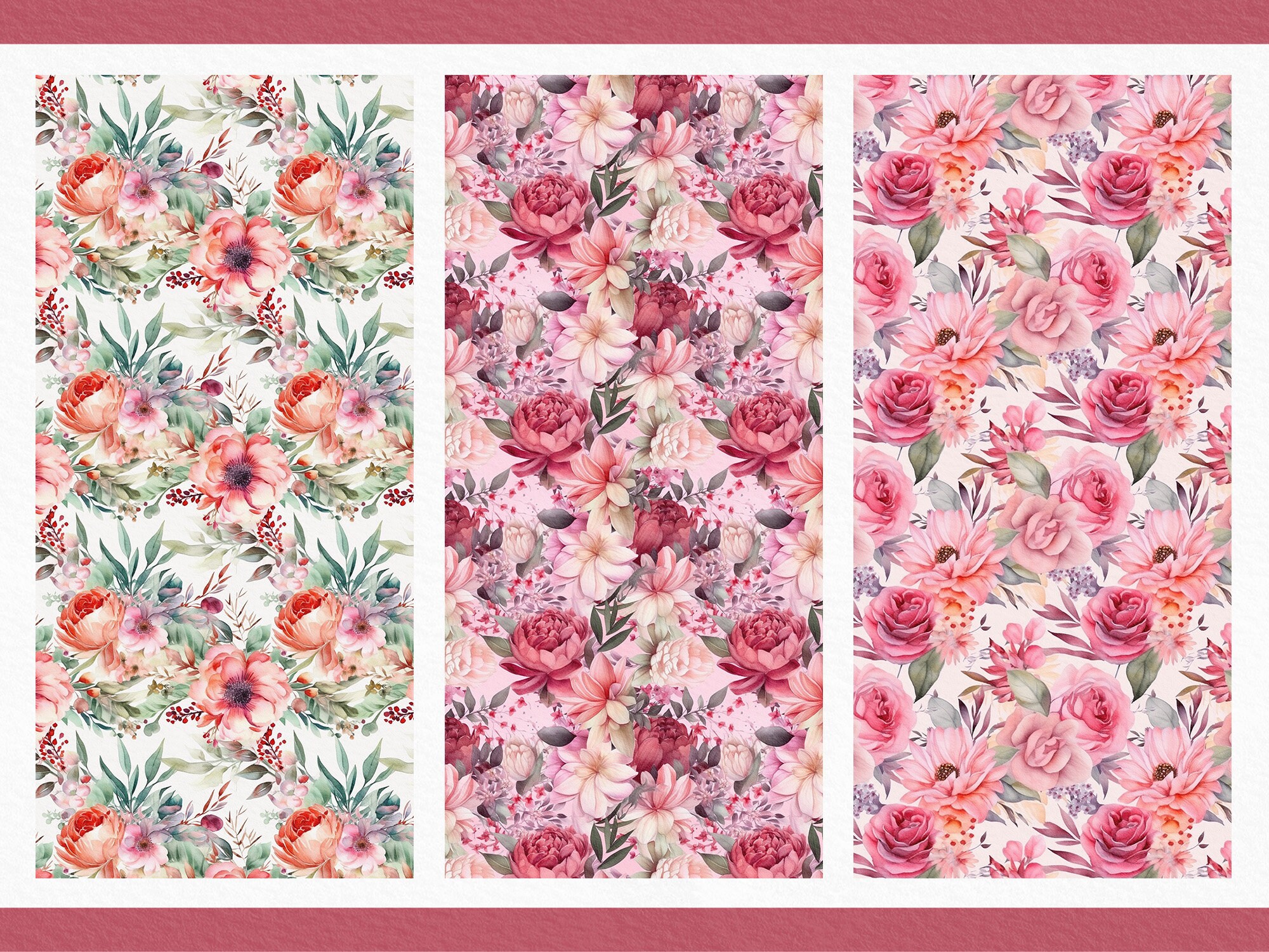 Pink Vintage Floral Digital Paper: Seamless Pattern Set (digital ...