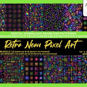 Art Neon Coloré Insieme di motivi digitali, Fichier numérique, Papier digital, Motifs répétés, Produit téléchargeable, Scrapbook, Tissu