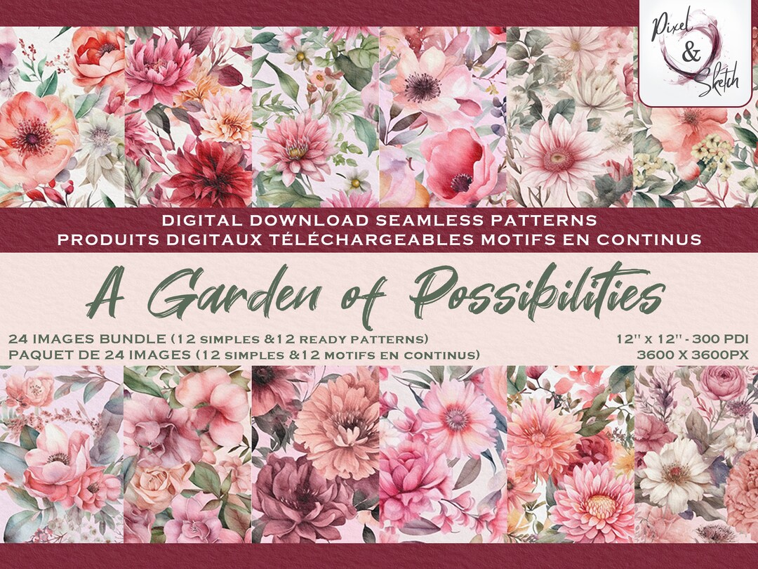 Romantic Roses Floral Digital Paper: Seamless Pattern Set (digital ...