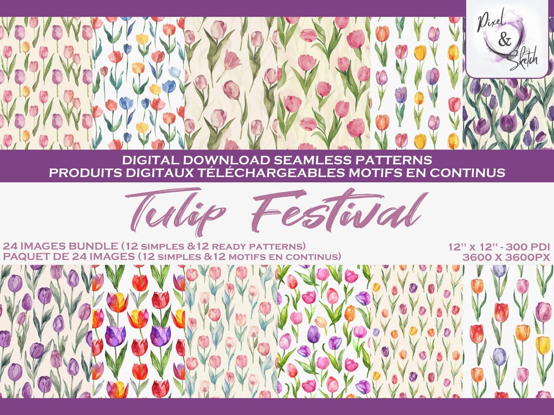 Tulip Flower Digital Paper: Seamless Pattern Set (digital Download) for ...