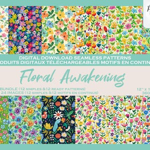 Fleurs Printemps Jardin Vintage Floral Ensemble de motifs digitaux, Floral Fichier numérique, Papier digital, Motif répété, Scrapbook, Tissu