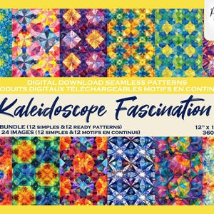 Formes Géométriques Kaleidoscope ensemble de motifs digitaux  - Fichier numérique -  Formes Abstraites colorées - Produit téléchargeable