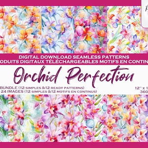 Orchidées Fleurs Jardin Floral Vintage Ensemble de motifs digitaux, Floral Fichier numérique, Papier digital, Motif répétés Scrapbook, Tissu