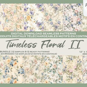 Fleurs Papier Peint II Vintage Floral Ensemble de motifs digitaux, Floral Fichier numérique, Papier digital, Motif répété, Scrapbook, Tissu