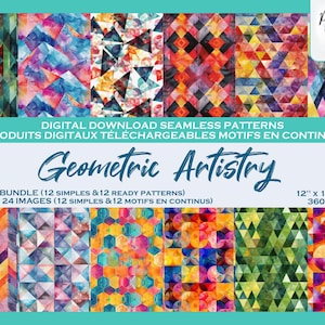 Abstrait Géométrique Ensemble de motifs digitaux  - Fichier numérique -  Formes géométriques abstraites colorées - Produit téléchargeable
