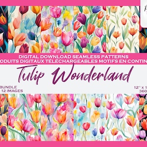 Fleurs Tulipe Botanique Pétale Floral Jardin imprimés Ensemble de motifs digitaux, Papier digital, Motifs répétés, Scrapbook, Tissu motifs