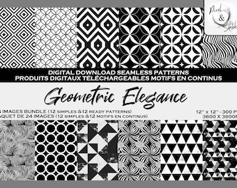 Geometric Black and White Patterns: Seamless Digital Paper (Digital Download)