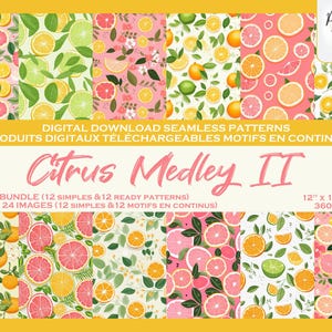 Agrumes Citron Lime Orange Fruits II Ensemble di motivi digitali, Fichier numérique, Papier digital, Motifs répétés, Scrapbook, Tissu modifications