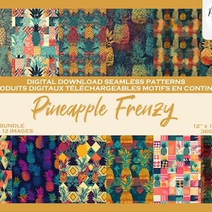Pineapple, Fruits, Food, Digital Paper, Seamless Pattern Bundle, Printable Paper for Scrapbook, Background, Fabric, Clipart, Repeat Pattern