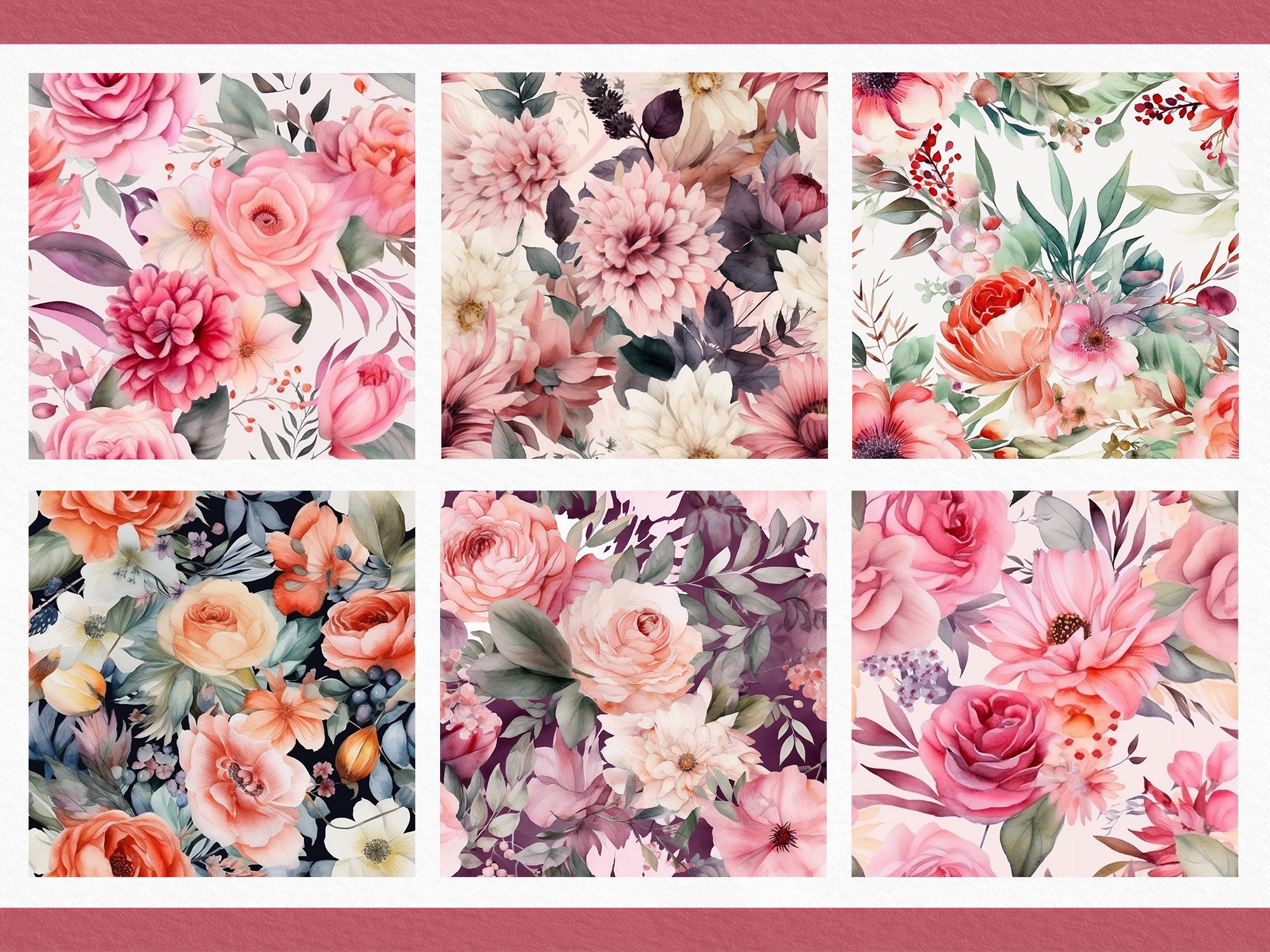 Pink Vintage Floral Digital Paper: Seamless Pattern Set (digital ...