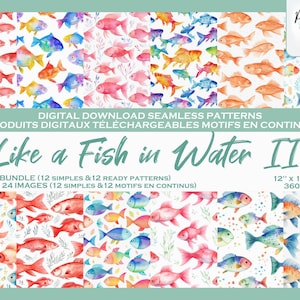 Poisson Tropical Ensemble di motivi digitali, Fichier numérique, Papier digital, Motif répété, Produit téléchargeable, Scrapbook, Fond,Tissu
