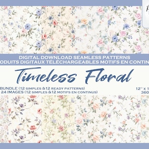 Fleurs Papier Peint Floral Vintage Ensemble de motifs digitaux, Floral Fichier numérique, Papier digital, Motifs répétés, Scrapbook, Tissu