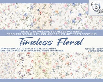 Vintage Floral Wallpaper Digital Paper: Seamless Pattern Set (Digital Download) for Scrapbooking, Crafts, Fabric