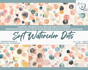 Conjunto de patrones sin costuras de papel digital neutro bohemio con puntos de acuarela suaves (descarga digital) para scrapbooking, manualidades y tela.
