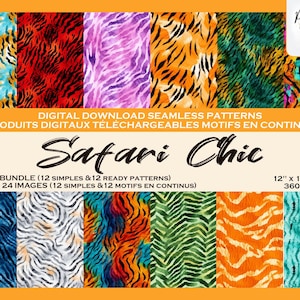 Tigre peau theme animaux Insieme di motivi digitaux, Fichier numérique, Papier digital, Motifs répétés, Scrapbook, Tissu