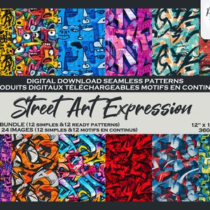 Street Art Urbain Ensemble di motivi digitali, Fichier numérique, Papier digital, Motifs répétés, Scrapbook, Tissu