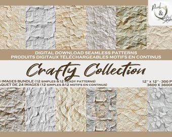 Seamless Paper Texture Digital Paper: Seamless Pattern Set (Digital Download) for Scrapbooking, Crafts, Fabric