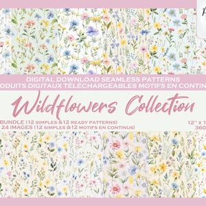Fleurs Sauvages Papier Peint Vintage Ensemble de motifs digitaux, Floral Fichier numérique, Papier digital, Motifs répétés, Scrapbook, Tissu