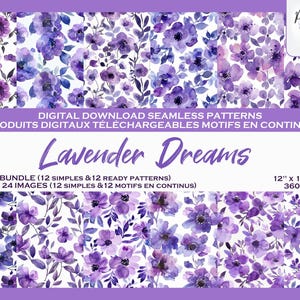 Fleurs Mauves, Fleur Violet, Jardin Ensemble de motifs digitaux, Floral Fichier numérique, Papier digital, Motifs répétés, Scrapbook, Tissu