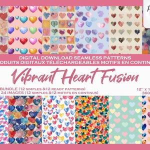 Amour, coeur Ensemble de motifs digitaux  - Fichier numérique -  Formes coeur, amour, sentiments, passion -  Produit téléchargeable