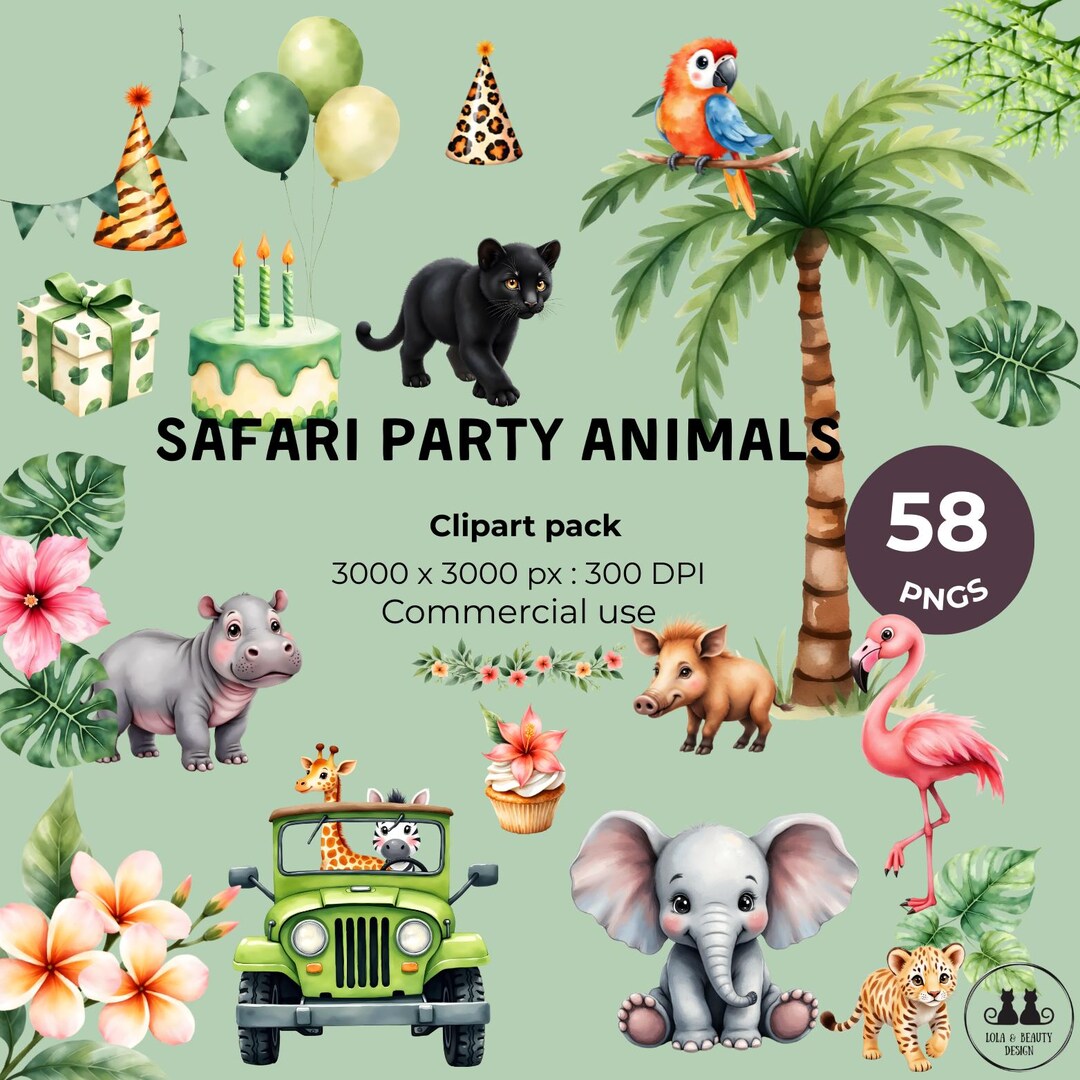 Safari Party Animals Clipart Bundle, Jungle Birthday PNG Set, - Etsy
