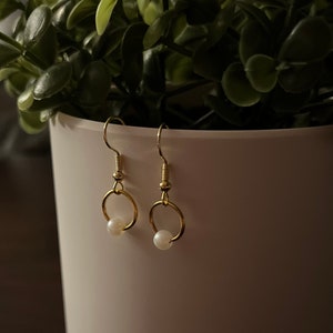 Small Gold Hoop Pearl Earrings
